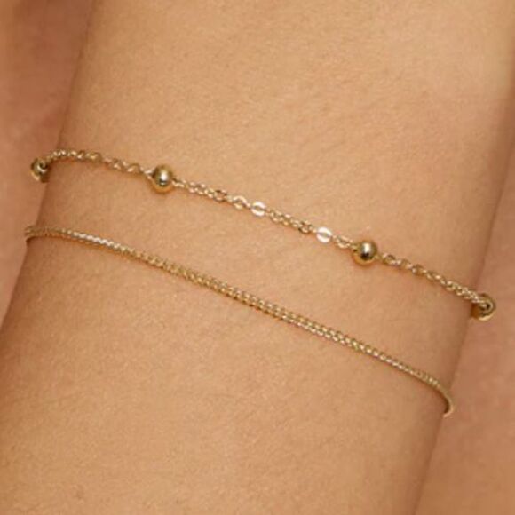 Yellow Gold Sterling Silver Bracelet Plated 3mm 2 Layer Chain 7.5in 925 - Picture 2 of 11